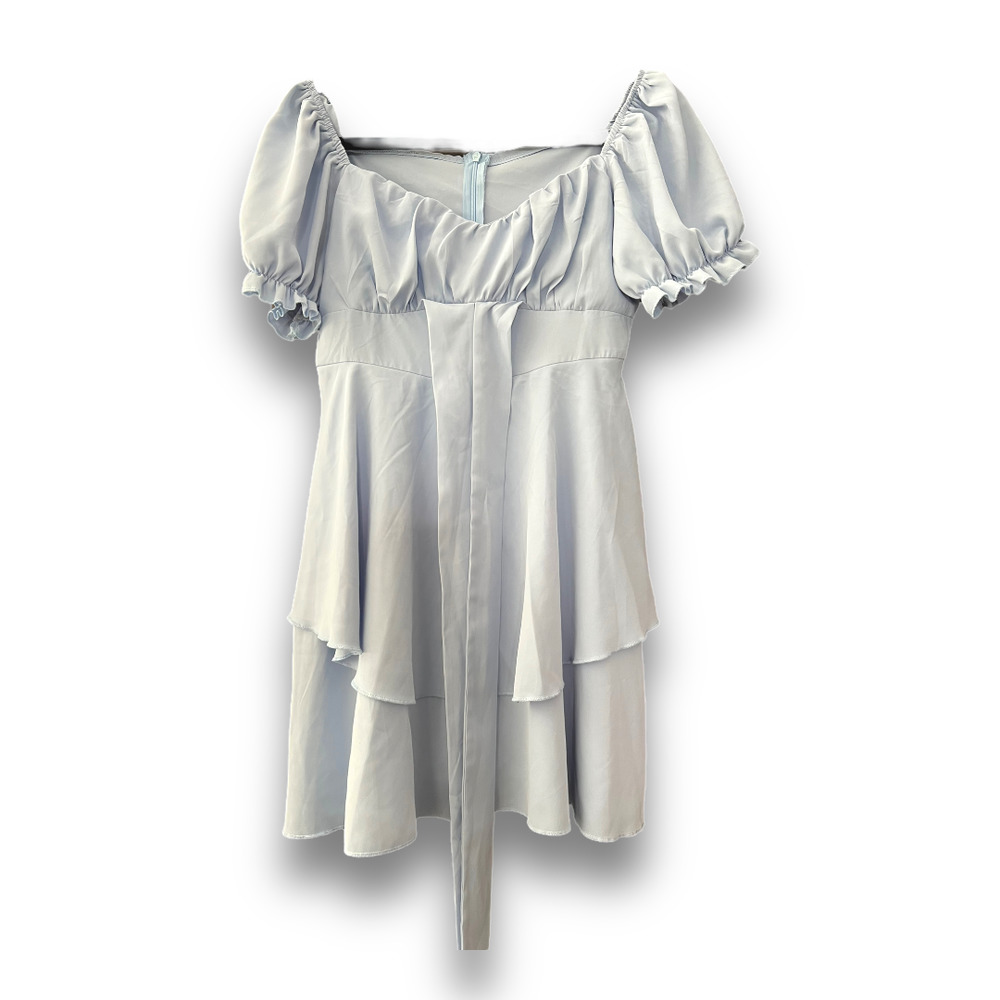 Blue Chic Chiffon Mini Ruffle Dress - Size Small - Picture 8 of 8